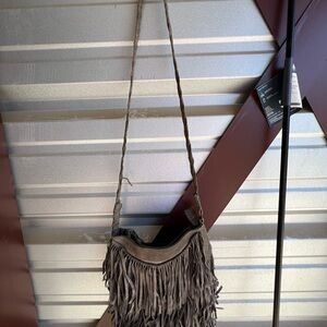 Ecote Suede Fringe Crossbody Bag - Gray